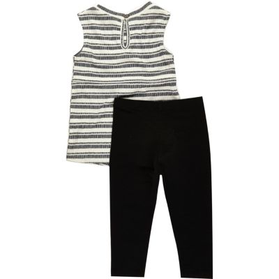 Mini girls black stripe top leggings outfit